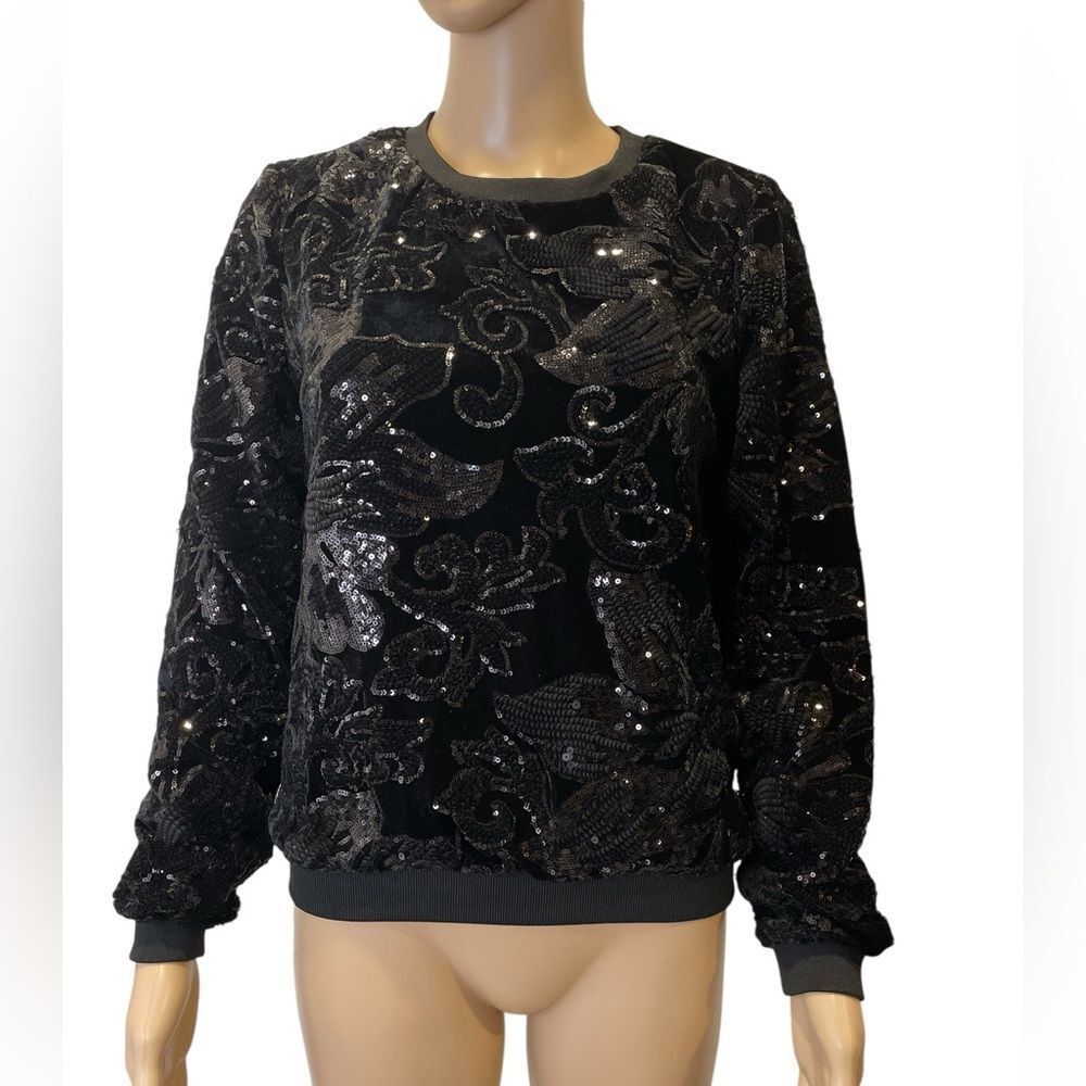 Endless Rose Black Sequin Floral  Crewneck Sweater Size S